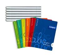 MUNTRADE Pack de 12 Libretas Espiral Campus Multicolor con Guías de Escritura | 2 de Cada Color | Papel Premium 90 g/m² | Pauta de 5 mm| Material Escolar