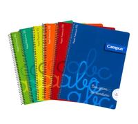 MUNTRADE Pack de 6 Libretas Espiral Campus Multicolor con Guías de Escritura | Roja, Azul, Amarilla, Verde, Turquesa y Naranja | Papel 90 g/m² | Pauta de 4 mm