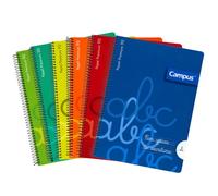 MUNTRADE Pack de 6 Libretas Espiral Campus Multicolor con Guías de Escritura | Roja, Azul, Amarilla, Verde, Turquesa y Naranja | Papel 90 g/m² | Pauta de 3 mm