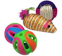 MUNTRADE Pack de Juguetes para Gatos - Ratones con Plumas, Pelotas Rascador, Bolas Cascabel de Colores