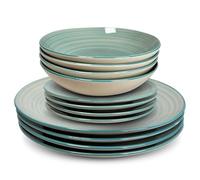 MUNTRADE Set de Vajilla de Cerámica Color Azul | Juego de 12 Piezas | Apto para Microondas y Lavavajillas