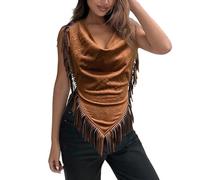 Munweiyu Boho Concert Outfit Damen Rückenfrei Fransen Tops Vintage-Fransenhemden Quastenbluse Cowgirl Outfits 70er Hippie Kleidung trendig lässig Kostüme Festival Party Oberteil, marrón, S