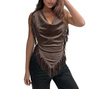 Munweiyu Boho Concert Outfit Damen Rückenfrei Fransen Tops Vintage-Fransenhemden Quastenbluse Cowgirl Outfits 70er Hippie Kleidung trendig lässig Kostüme Festival Party Oberteil, café, S