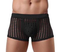 Munweiyu Calzoncillos tipo bóxer para hombre, de malla, transparente, transpirable, calados, retro, monocolor, erótica, ropa interior básica, transpirable, ropa interior para hombre, Negro , S