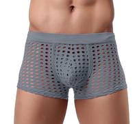 Munweiyu Calzoncillos tipo bóxer para hombre, de malla, transparente, transpirable, calados, retro, monocolor, erótica, ropa interior básica, transpirable, ropa interior para hombre, gris, M