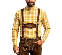 Munweiyu Camisa tradicional para hombre, de manga corta, para el trabajo, Oktoberfest, a cuadros, manga larga, para el tiempo libre, a cuadros, transpirable, para el tiempo libre, para el verano