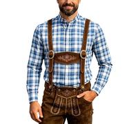 Munweiyu Camisa tradicional para hombre, de manga corta, para el trabajo, Oktoberfest, a cuadros, manga larga, para el tiempo libre, a cuadros, transpirable, para el tiempo libre, para el verano