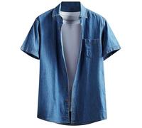 Munweiyu Camisa vaquera para hombre, camisa de manga corta, camisa de verano delgada, camisa vaquera, camisa vaquera, camisa vaquera, camisa vaquera de manga corta, camisa vaquera, camisa informal
