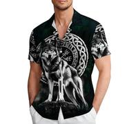 Munweiyu Camisas de verano Vikingos Camiseta Hombre Vikings Printshirt Manga Corta Camisa Casual Mito Nórdico Camisas de Playa Retro Camisa Mediteredad Casual 3D Digital Hawaii Camisas, A10 negro., XL