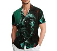 Munweiyu Camisas de verano Vikingos Camiseta Hombre Vikings Printshirt Manga Corta Camisa Casual Mito Nórdico Camisas de Playa Retro Camisa Mediteredad Casual 3D Digital Hawaii Camisas, A5 verde