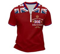 Munweiyu Camisetas de trabajo de bandera británica para hombre, Reino Unido, media cremallera, sudadera para día de fiesta nacional, camisetas con estampado de bandera del Reino Unido, rojo, 4XL