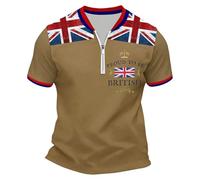 Munweiyu Camisetas de trabajo de bandera británica para hombre, Reino Unido, media cremallera, sudadera para día de fiesta nacional, camisetas con estampado de bandera del Reino Unido, amarillo, 4XL