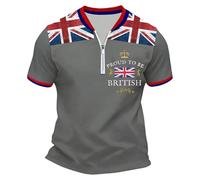 Munweiyu Camisetas de trabajo de bandera británica para hombre, Reino Unido, media cremallera, sudadera para día de fiesta nacional, camisetas con estampado de bandera del Reino Unido, gris, 4XL