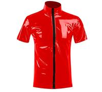 Munweiyu Chaquetas de piel sintética para hombre, aspecto mojado, chaqueta de piel sintética, camisa, aspecto lacado, camisa de policía, camisa de policía, cremallera, cremallera, club, ropa de látex