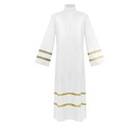 Munweiyu Clergy Thobe Hombres Alb Iglesia Ropa de Iglesia Adoración Concelebración Litúrgica Vestidos Thobe clero clero sotano Ornat Predicador Cassock Hombres Alabanza Adoración, Blanco, XL