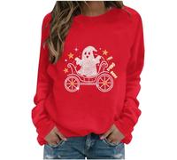 Munweiyu Disfraz de Halloween para mujer, sudadera con estampado de fantasmas, sudaderas festivas, ropa de calle, disfraz de carnaval de gran tamaño, disfraz de carnaval, rojo, XXL