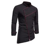 Munweiyu Dobladillo asimétrico, chaqueta de panadero, chaqueta de chef, chaqueta de chef, camisa de cuello alto, chaqueta de cocinero bicolor, colores contrastantes, uniforme de chef, camisa de manga