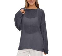 Munweiyu Jersey de ganchillo para mujer, cuello redondo, manga larga, jersey de punto de gran tamaño, con aguja de ganchillo, cubierta de malla hueca, parte superior de Lechit, informal, informal
