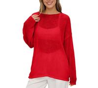 Munweiyu Jersey de ganchillo para mujer, cuello redondo, manga larga, jersey de punto de gran tamaño, con aguja de ganchillo, cubierta de malla hueca, parte superior de Lechit, informal, informal