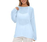 Munweiyu Jersey de ganchillo para mujer, cuello redondo, manga larga, jersey de punto de gran tamaño, con aguja de ganchillo, cubierta de malla hueca, parte superior de Lechit, informal, informal