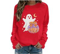 Munweiyu Jersey de Halloween para mujer, fantasmas, calabaza, bonito estampado, sudaderas de gran tamaño, ropa de calle, disfraz de carnaval, disfraz de carnaval, rojo, XXL