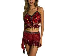 Munweiyu Lentejuelas con flecos Crop Top Mujer Danza del Vientre Sin Espalda Sin Espalda Tank Tops Festival Rave Gilet Neckholder BH Glitter Tanztop Brillante Top Nochevieja Carnaval Traje de noche