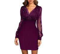 Munweiyu Mini vestido de manga larga para mujer, elegante, con lentejuelas, vestido de noche, vestido de noche ajustado, manga larga, vestido de fiesta, cintura alta, vestido corto, elegante, vestido