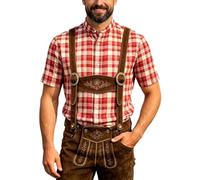 Munweiyu Oktoberfest - Camisa tradicional tradicional bávara para hombre, camisa de cuadros alemanes bávaros, camisa hawaiana de manga corta, camisa clásica, rojo, M