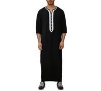 Munweiyu Oriente Medio Árabe Hombres Túnicas Musulmanes Caftán Ropa V Cuello Tóbo Árabe Musulmán Ropa Casual Ropa de Oración Elegante Tradicional Abaya Largo Islam, Negro , M