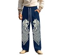 Munweiyu Pantalones de lino vikingos para hombre, pantalones de playa estampados, pantalones de verano, ropa de calle, mito nórdico, pantalones de ocio, pantalones de deporte, pantalones de chándal