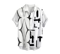 Munweiyu Patchwork Hawaii Hemden Herren Bowling hemden Kurzarm 3D Digital Druck Hemden Kurzarm Freizeit Hemden Sommer Hawaiihemd Strandhemd Button Down Business Freizeithemden, Blanco, M