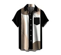 Munweiyu Patchwork Hawaii Hemden Herren Bowling hemden Kurzarm 3D Digital Druck Hemden Kurzarm Freizeit Hemden Sommer Hawaiihemd Strandhemd Button Down Business Freizeithemden, café, XXL