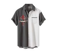 Munweiyu Patchwork Hawaii Hemden Herren Bowling hemden Kurzarm 3D Digital Druck Hemden Kurzarm Freizeit Hemden Sommer Hawaiihemd Strandhemd Button Down Business Freizeithemden, gris oscuro, 3XL