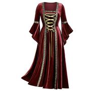 Munweiyu Ropa medieval para mujer, vestido renacentista, vestido medieval, estilo victoriano, steampunk, vestido de noche, carnaval, gótico, retro, vestido de baile, Halloween, cosplay, Vino, XL