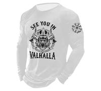 Munweiyu See You In Valhalla Sport Tshirts Herren Vikings Langarmshirt Wareger Sweatshirt Tyr Thor T Shirt Pullover Ragnar Lothbrok Tshirt Wodan T Shirts für Nordmänner Und Odin, Blanco, L