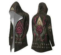 Munweiyu Sudadera con capucha para hombre de gran tamaño de Vikings con capucha, abrigo nórdico con capucha, capa impresa en 3D, ropa medieval, chaqueta de longitud media, parka, disfraz de cosplay