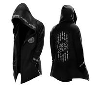 Munweiyu Sudadera con capucha para hombre de gran tamaño de Vikings con capucha, abrigo nórdico con capucha, capa impresa en 3D, ropa medieval, chaqueta de longitud media, parka, disfraz de cosplay