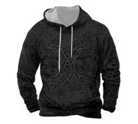 Munweiyu Sudadera con capucha para hombre, manga larga, 3D, tótem, disfraz vikingo, estampado, sudadera gótica, sudadera con capucha, sudadera con capucha, vintage, camiseta con capucha, retro vikingo
