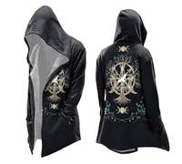 Munweiyu Sudadera con capucha para hombre, ropa medieval, estilo vikingo, mitología nórdica, sudadera con capucha, chaqueta de moto, vintage, gabardina, sudadera con capucha, disfraz de cosplay, Negro