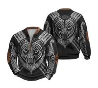 Munweiyu Sudadera de media cremallera para hombre, camiseta medieval, vintage, sudadera con estampado vikingo, mitología nórdica, ropa de calle, disfraz gótico, lobos, sudaderas, Negro , M