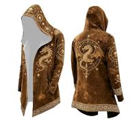 Munweiyu Sudadera vikinga para hombre, medieval, vintage, cárdigan con capucha, sudadera con capucha, longitud media, sudaderas con capucha, estampado 3D, mitología nórdica, A1 Marrón, XL