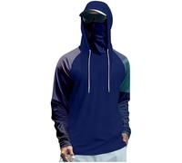 Munweiyu Sun - Sudadera con capucha para hombre, protección UV, manga larga, con máscara y capucha, protección solar, camiseta de manga larga, de secado rápido, transpirable, Azul Marino3, M