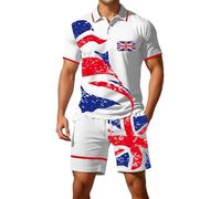 Munweiyu Traje de chándal para hombre con estampado de bandera del Reino Unido, traje de chándal de dos piezas, manga corta, polo con pantalones cortos, traje de playa, traje de verano, bandera del