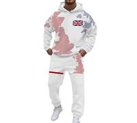Munweiyu Traje de ocio británico europeo para hombre, conjunto de 2 piezas, sudadera con capucha, pantalones de Inglaterra, traje deportivo de la bandera del Reino Unido, chándal holgado Y2K