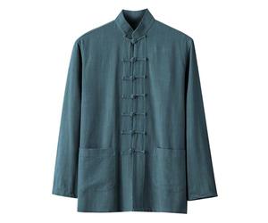 Munweiyu Traje de tang suelto camisa de lino para hombre traje tradicional de artes marciales ropa tradicional china transpirable Kung Fu Uniformes Ropa Tai Chi Camisa de manga larga china, verde