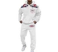 Munweiyu Union Jack Bandera Traje de Ocio Hombre United Kingdom Chándal Sudadera con Capucha + Pantalones de Chándal Bandera del Reino Unido Estampado Chándal Patriótico