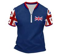 Munweiyu United Kingdom Running Shirts Herren Union Jack Flag Flag Tshirts British Print Tshirt Halbem Reißverschluss Stehkragen hemd British Flaggen Print Sweatshirt Kurzarm T Shirt, azul, S