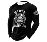 Munweiyu Valhalla Camiseta de manga larga para hombre, camiseta nórdica de manga larga, camiseta de mitología nórdica Odin Tyr Thor Tees Tops Camiseta medieval camiseta cuello redondo sudadera para