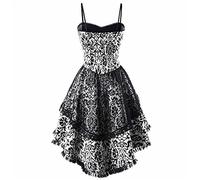 Munweiyu Vestido de encaje con tirantes para mujer, vestido de corsé victoriano, vestido de flores, corsé, vestido medieval, espagueti, vestido gótico, sin mangas, vestido de verano de diseño alto