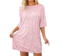 Munweiyu Vestido de lentejuelas para mujer, vestido de lentejuelas, camiseta brillante, minivestido de manga corta, corte holgado, vestido de fiesta, vestido de Nochevieja para carnaval, discoteca